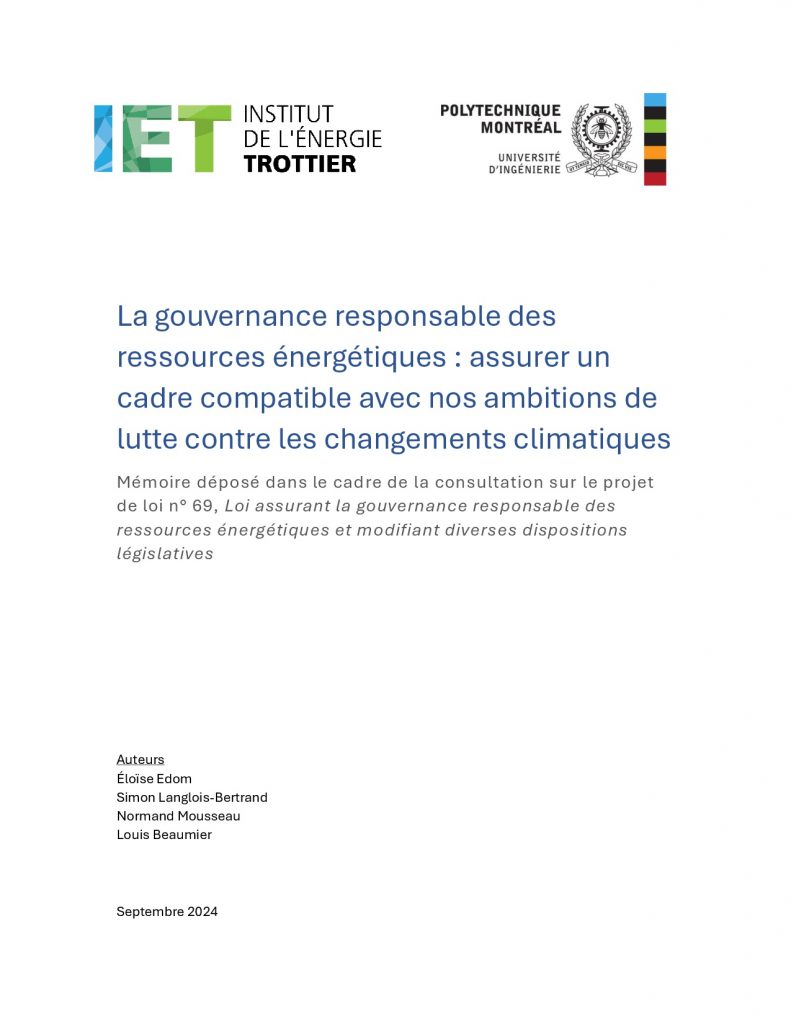 LA GOUVERNANCE RESPONSABLE DES RESSOURCES ÉNERGÉTIQUES: À PROPOS DU PL69